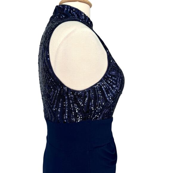 Lauren Ralph Lauren Sequin Mock Neck Evening Gown Navy Sz 12 Formal Maxi $240 - Picture 9 of 16